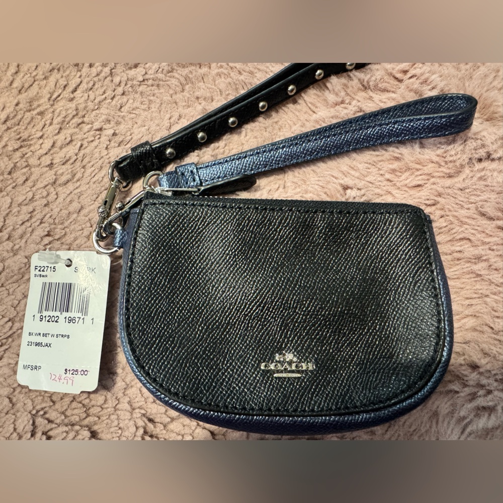 Coach Black and Blue Wristlet NEW